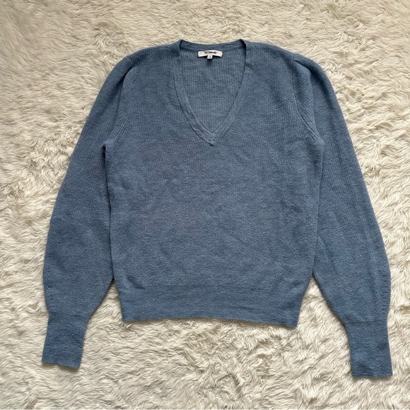 Madewell Sweater Alpaca-Blend Deep V-Neck Long Sleeve Hthr Blue Jeans M - Picture 4 of 12